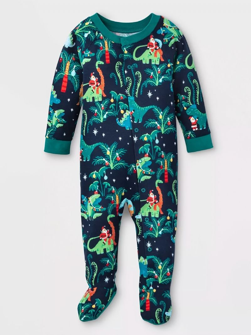 Småbarn Babypyjamas Familieantrekk Dinosaurtrykk Rundhals Langermet Jumpsuit Romper For Gutter Jenter