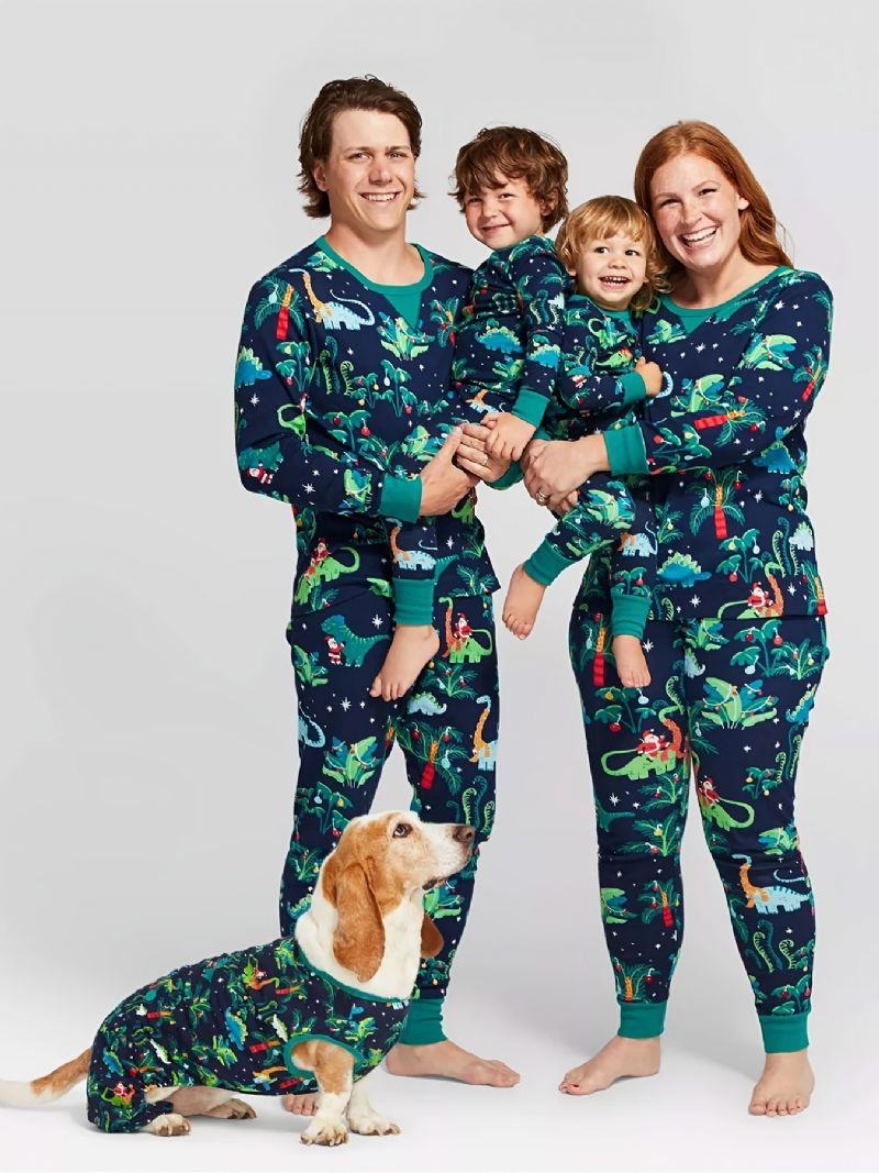 Småbarn Babypyjamas Familieantrekk Dinosaurtrykk Rundhals Langermet Jumpsuit Romper For Gutter Jenter