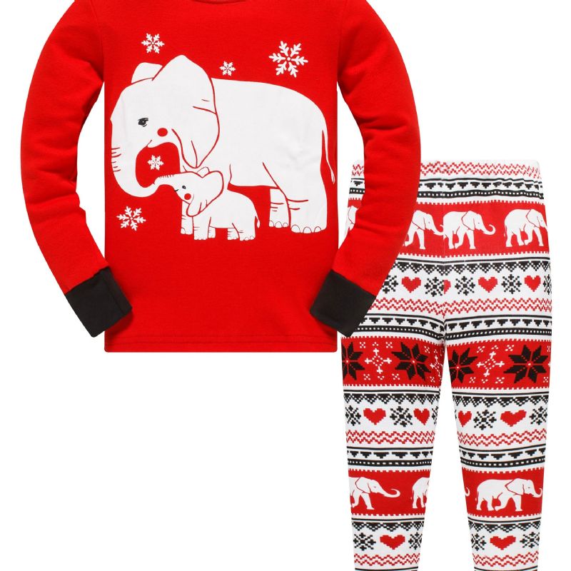 Småbarn Jenter Gutter 2stk Snowflake Elephant Pattern Christmas Pyjamas Buksesett