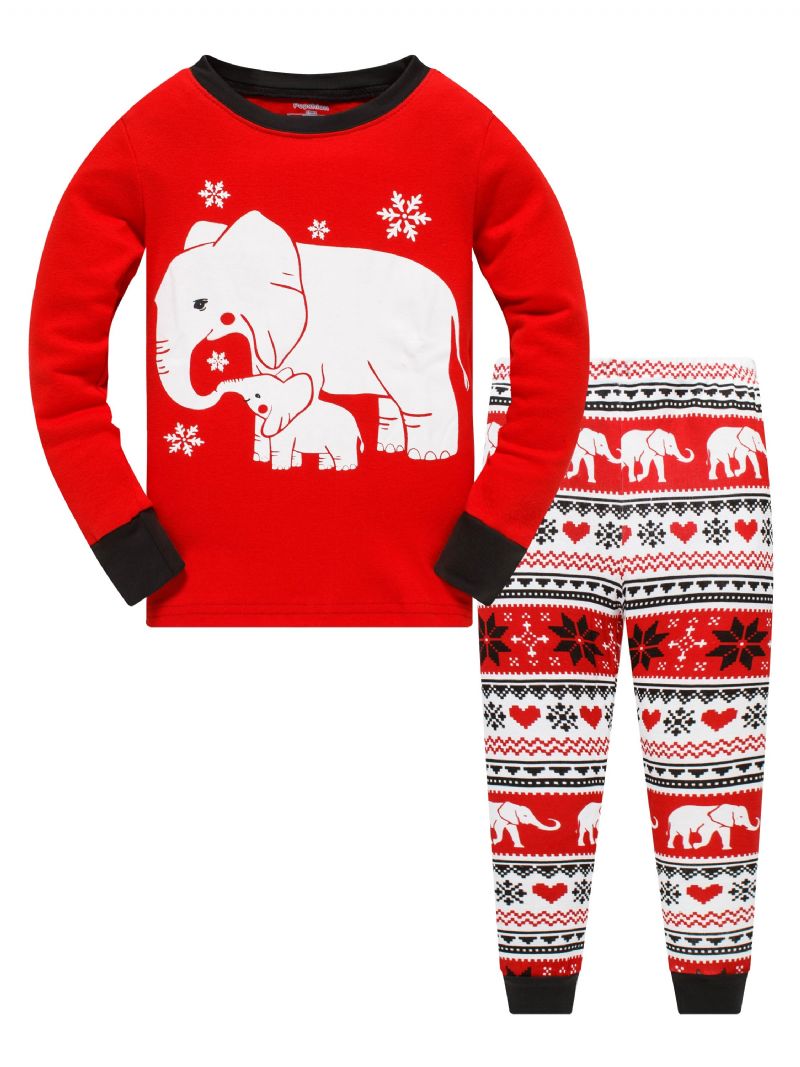 Småbarn Jenter Gutter 2stk Snowflake Elephant Pattern Christmas Pyjamas Buksesett