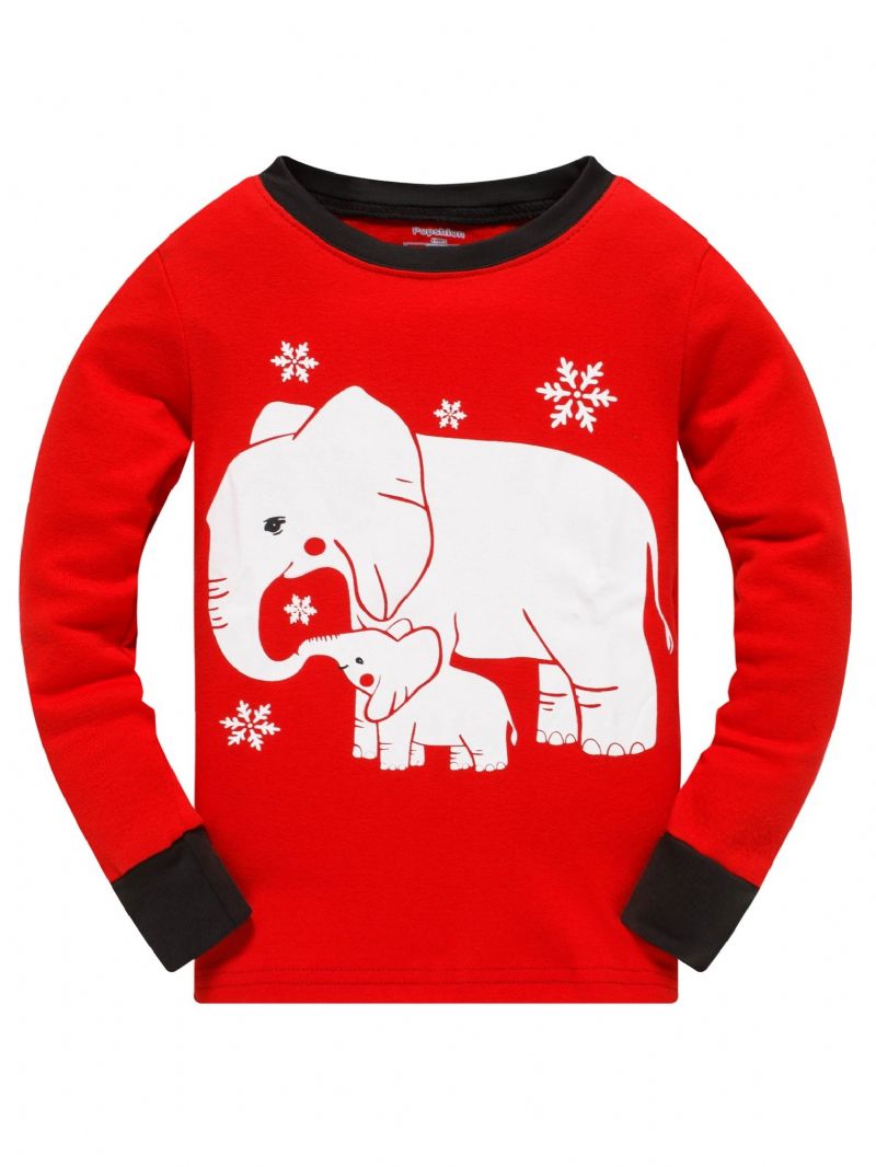 Småbarn Jenter Gutter 2stk Snowflake Elephant Pattern Christmas Pyjamas Buksesett