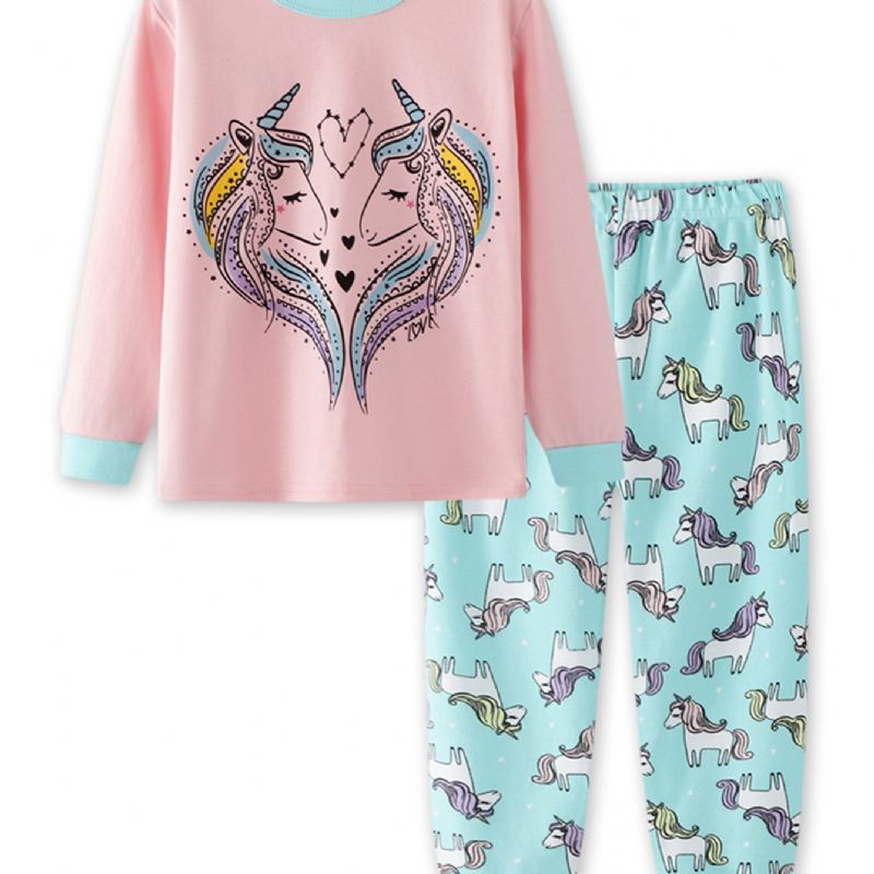 Småbarn Jenter Tegneserie Unicorn Trykte Pyjamas Sett