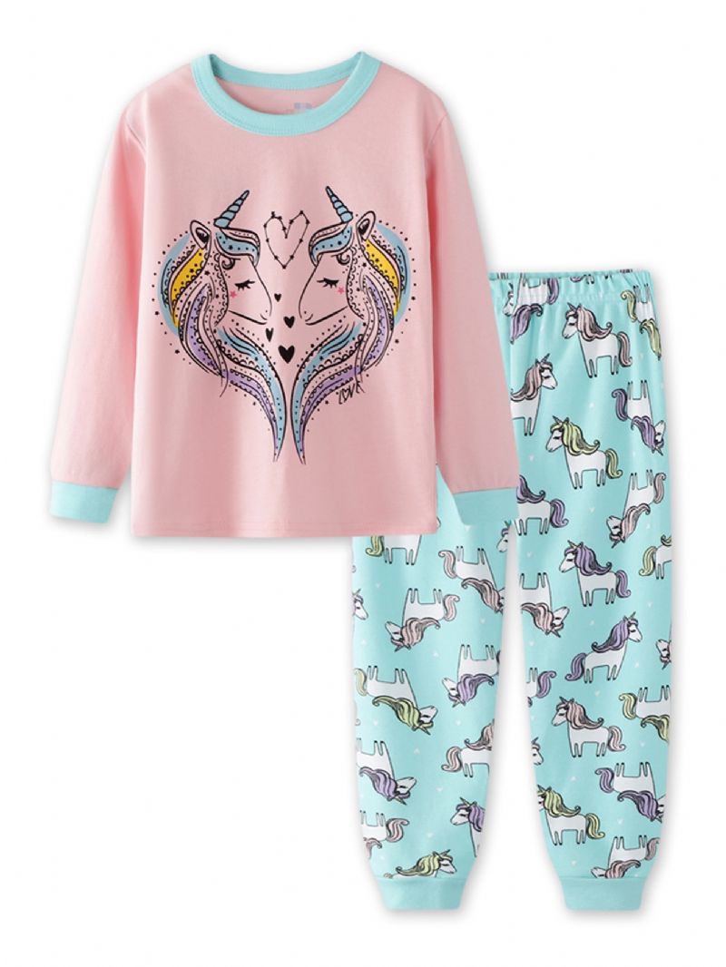 Småbarn Jenter Tegneserie Unicorn Trykte Pyjamas Sett