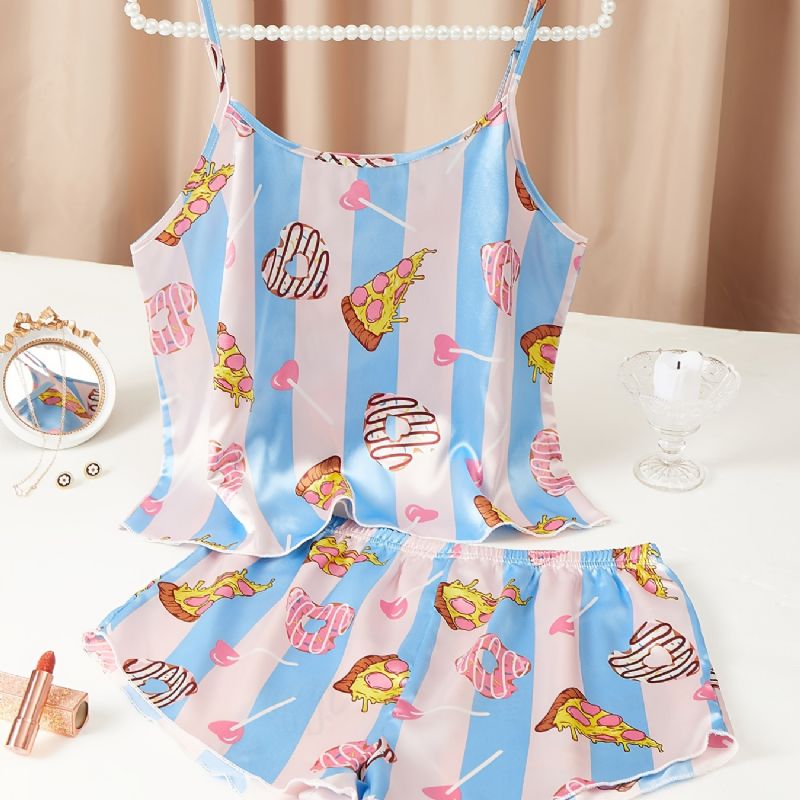 Søt Silky Cookie Satin Pyjamas Crop Cami Top & Gutter Shorts Pyjamassett Dameundertøy Og Nattøy