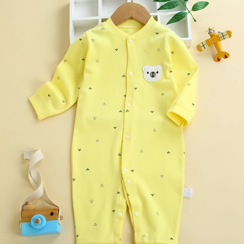 Spedbarn Romper Pyjamas Bomull Bjørn Broderi Langermet Jumpsuit For Baby Gutter Jenter Barneklær