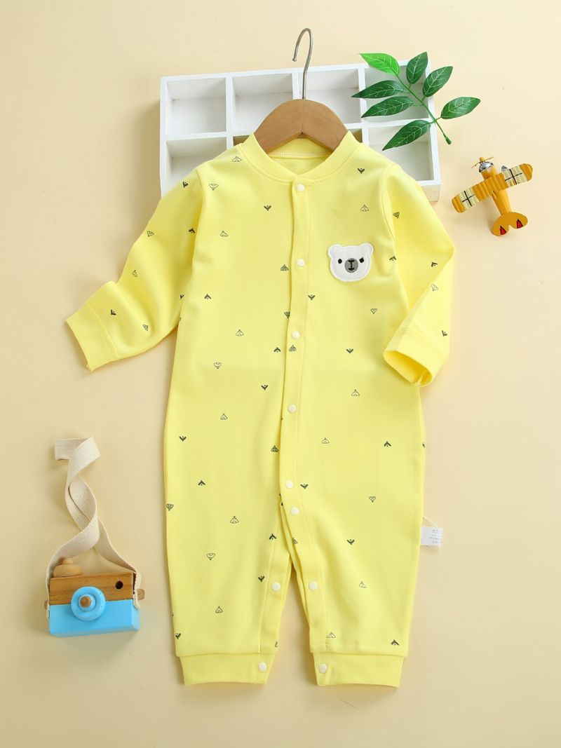 Spedbarn Romper Pyjamas Bomull Bjørn Broderi Langermet Jumpsuit For Baby Gutter Jenter Barneklær