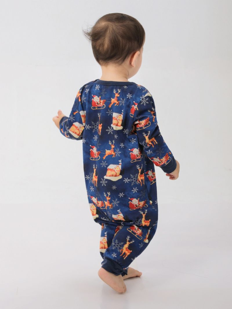 Tegneserie Santa Elk House Pattern Christmas Pyjamas Familie