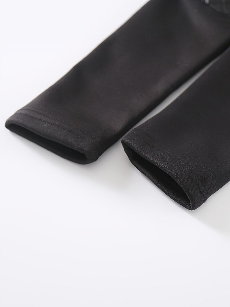 Jente High Stretch Myke Leggings Patchwork Varme Fleecefôrede Bukser Vinter Barneklær