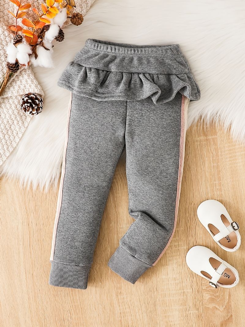 Jenter Fleece Ruffle Trim Leggings Bukser Tykke Varme Barneklær Til Vinter