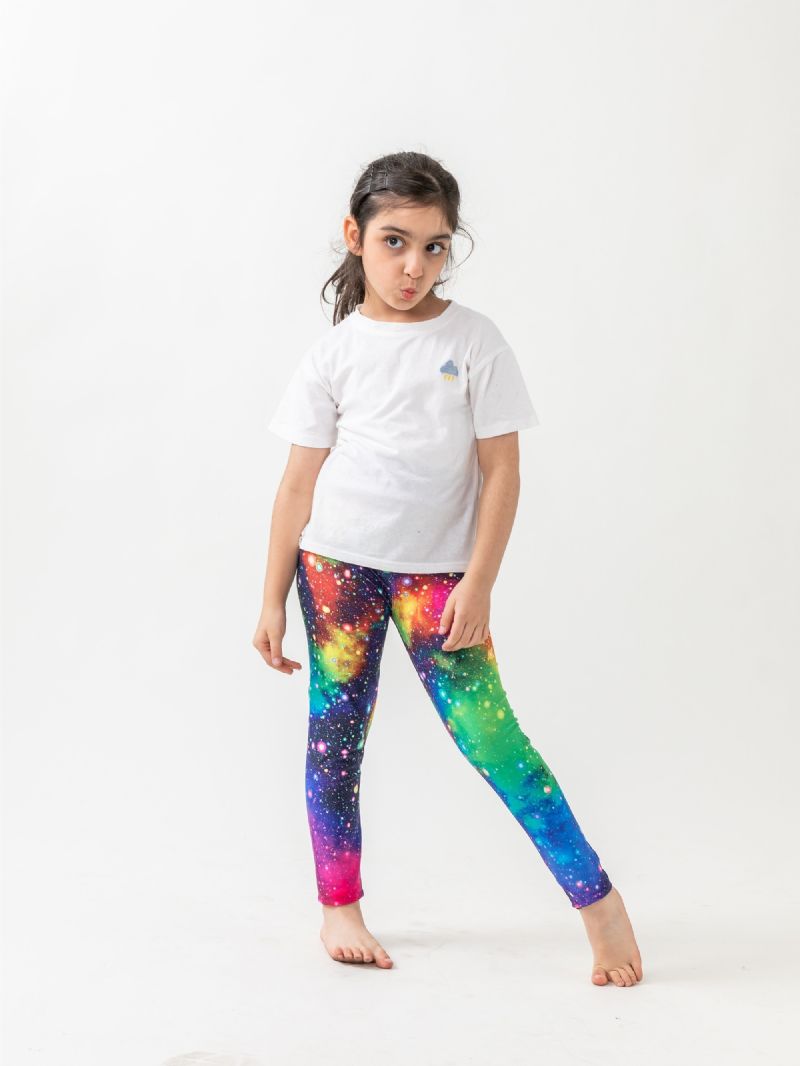 Jenter Galaxy Print Leggings Med Høy Stretch