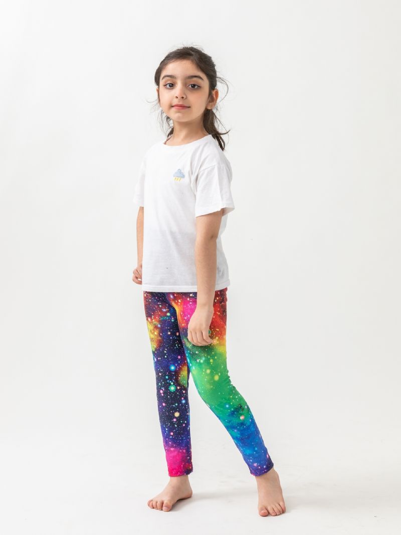 Jenter Galaxy Print Leggings Med Høy Stretch