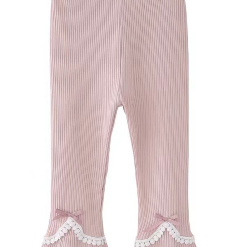 Jenter Ribbed Lace Trim Leggings Bukser Med Bowknot Søte Barneklær