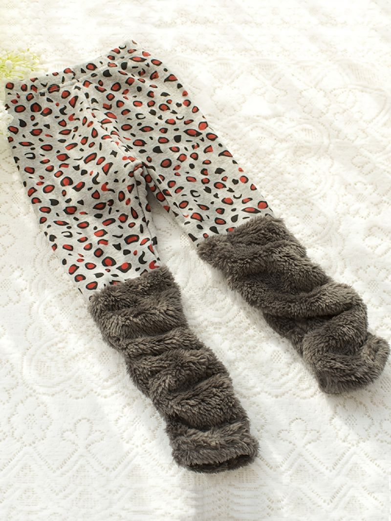 Jenter Tykk Leopard Print Fleece Leggings Bukser Barneklær Til Vinteren