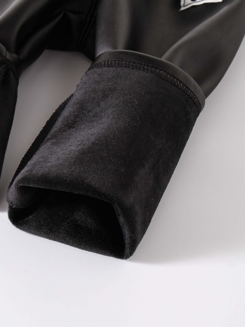 Toddler Jenter Black Pu Leather Warm Leggings Vinter & Nyhet