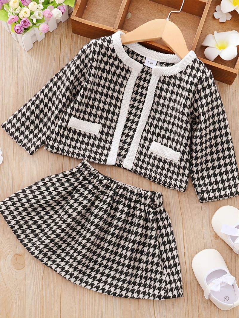 3 Stk Baby Cardigan Houndstooth Langermet Kjole