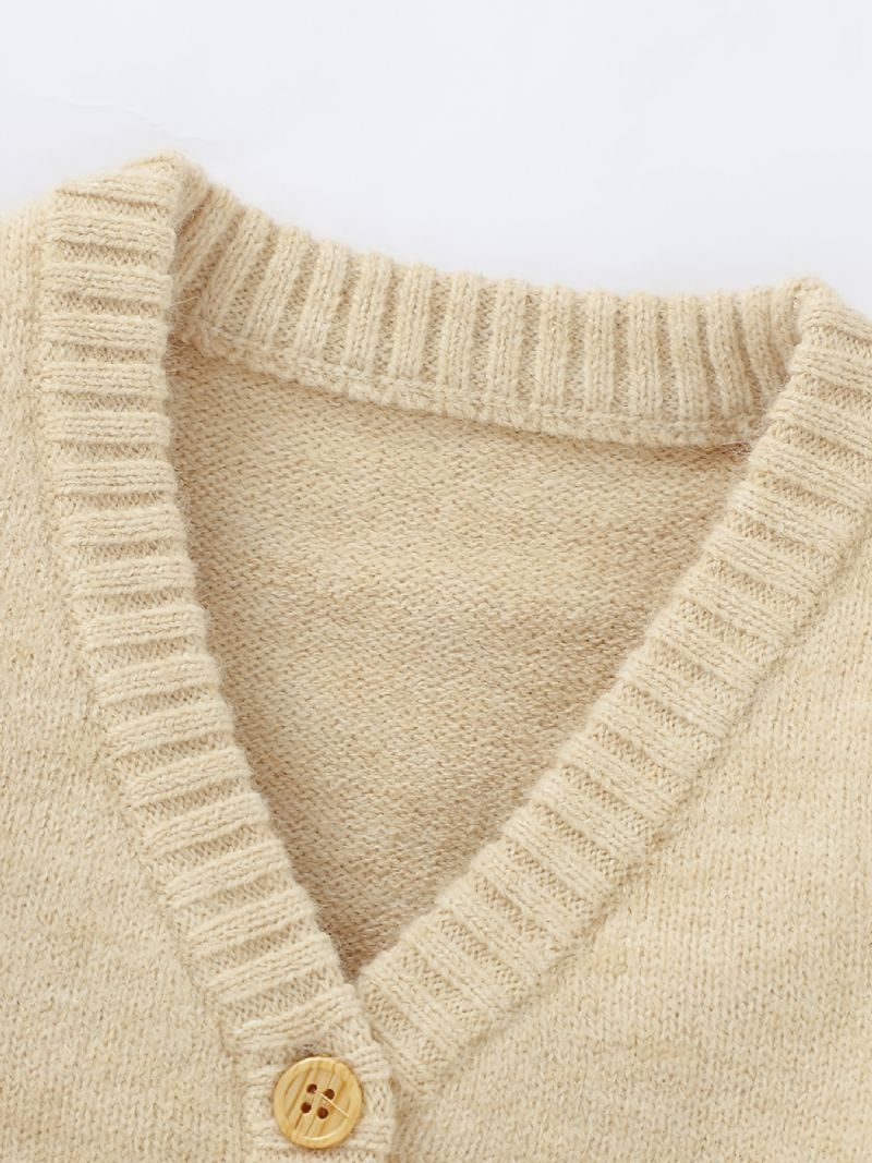 Baby Jenter V-hals Strikket Cardigan For Høst Og Vinter Ny