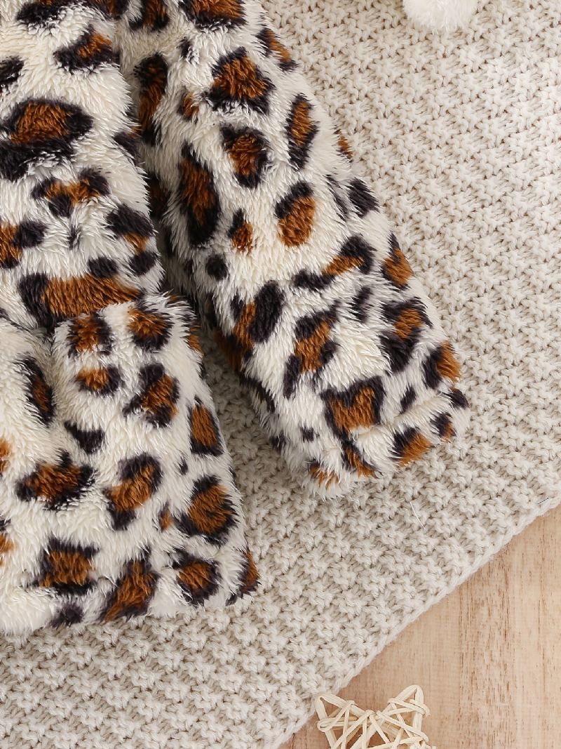 Jenter Uformell Leopardprint Hettejakke Myk Fleece Termisk Cardigan Yttertøy Til Vinteren