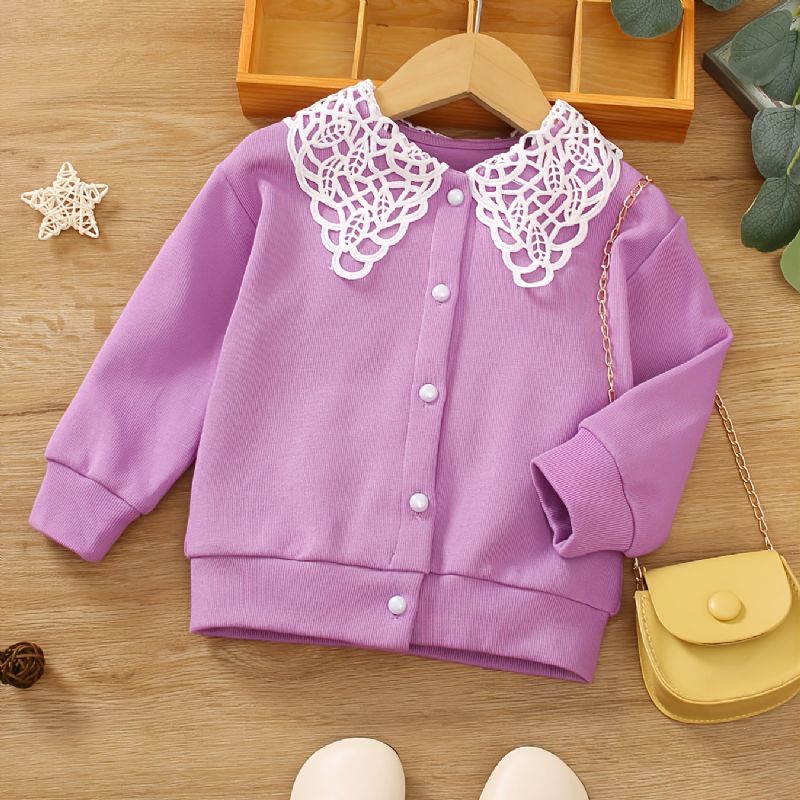 Kids Lapel Elegant Strikket Cardigan Langermet Fleece Varm Til Vinter