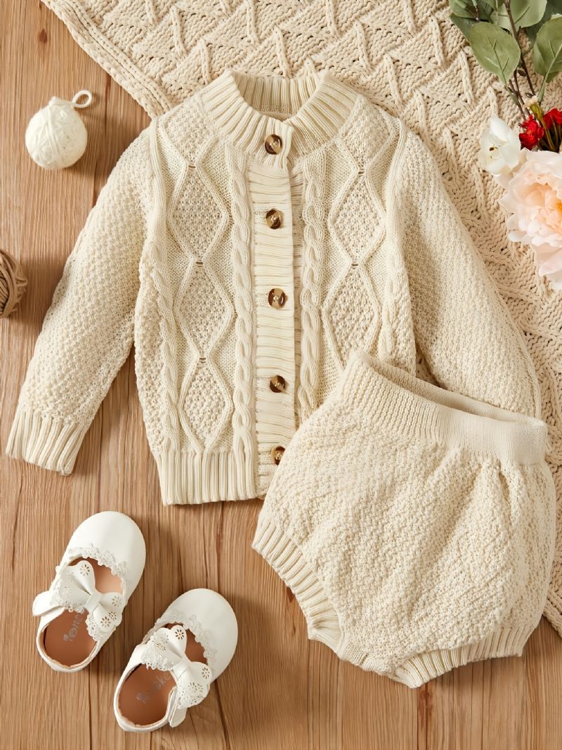 Nyfødt Baby Jente Strikk Cardigan + Kort Sett Babyklær Til Vinter Layette