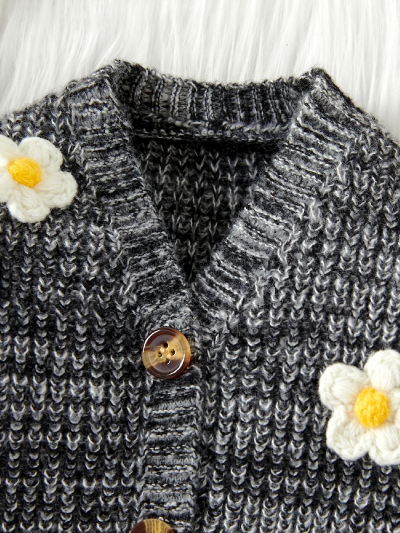 Unisex Baby Blomsterdesign Strikket Genser Cardigan + Matchende Buksesett Babyklær Til Vinteren