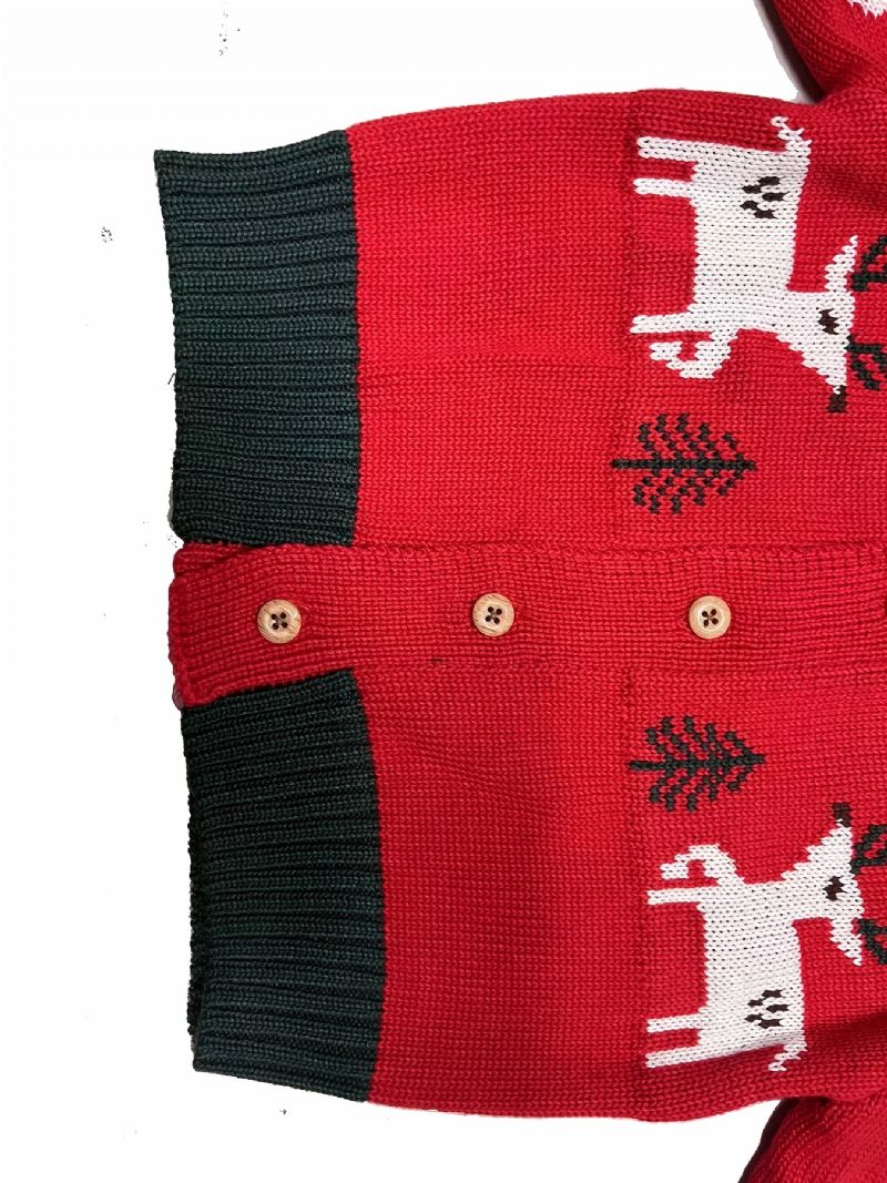 Unisex Baby Strikket Cardigan I Elgmønster Til Vinterjulen