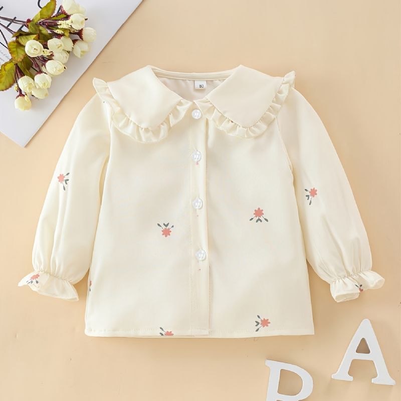 Baby Jenter Button Ruffle Bluse Med Blomstertrykk