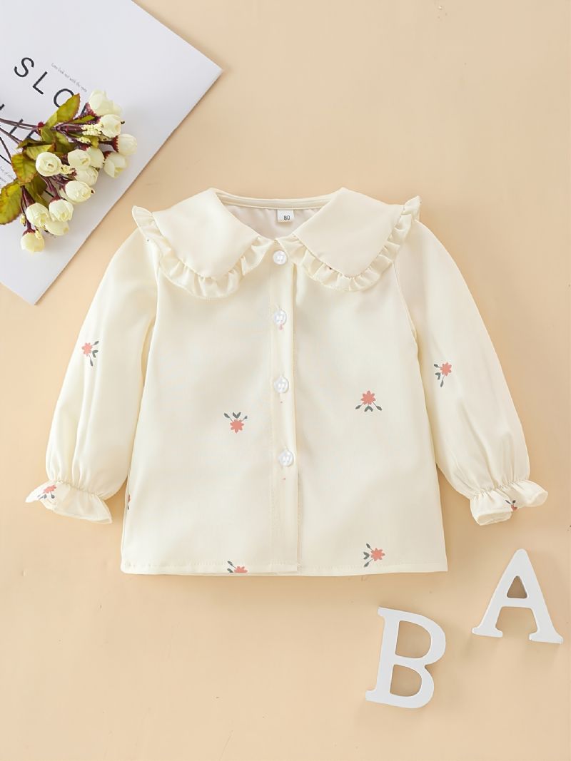 Baby Jenter Button Ruffle Bluse Med Blomstertrykk