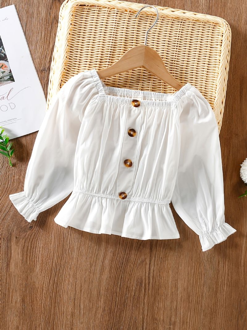 Baby Jenter Off Shoulder Top Ruffles Puff Ermer Langermet Bluse Barneklær