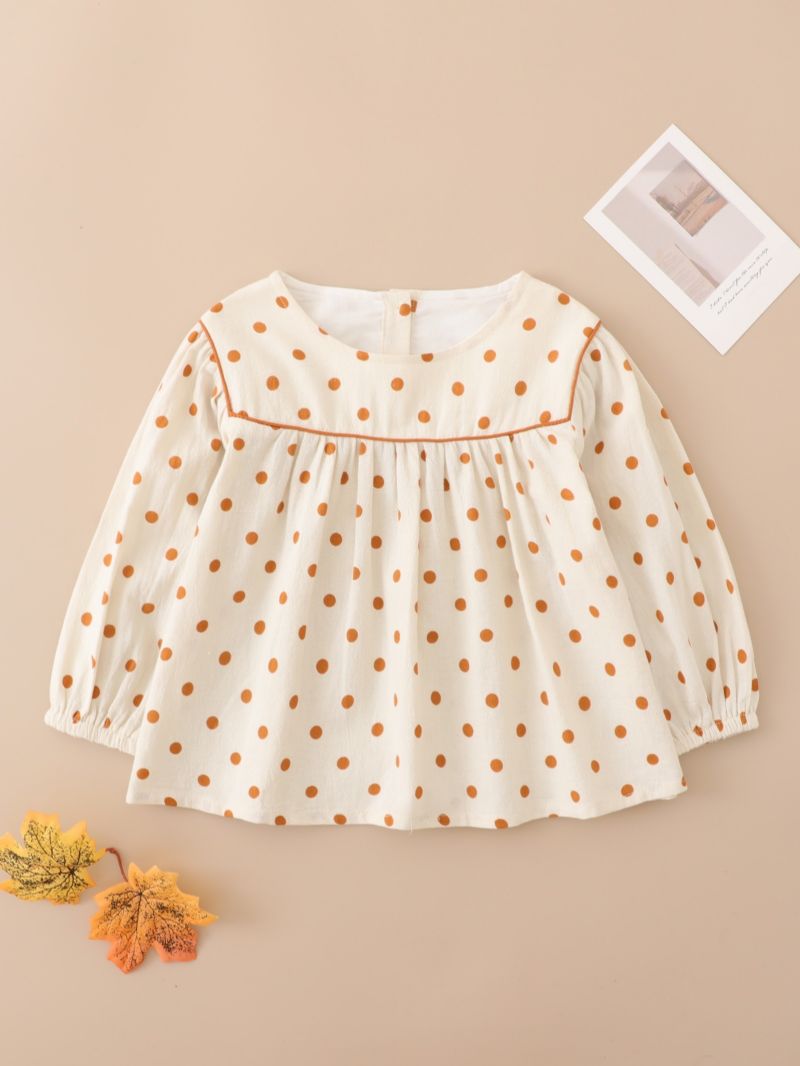 Jenter Polka Dots Ruffle Hem Lanterne Langermet Bluse