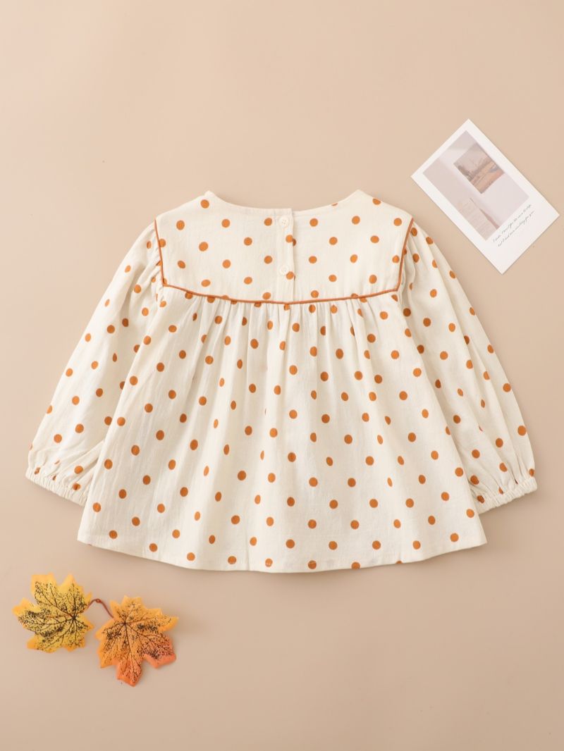 Jenter Polka Dots Ruffle Hem Lanterne Langermet Bluse