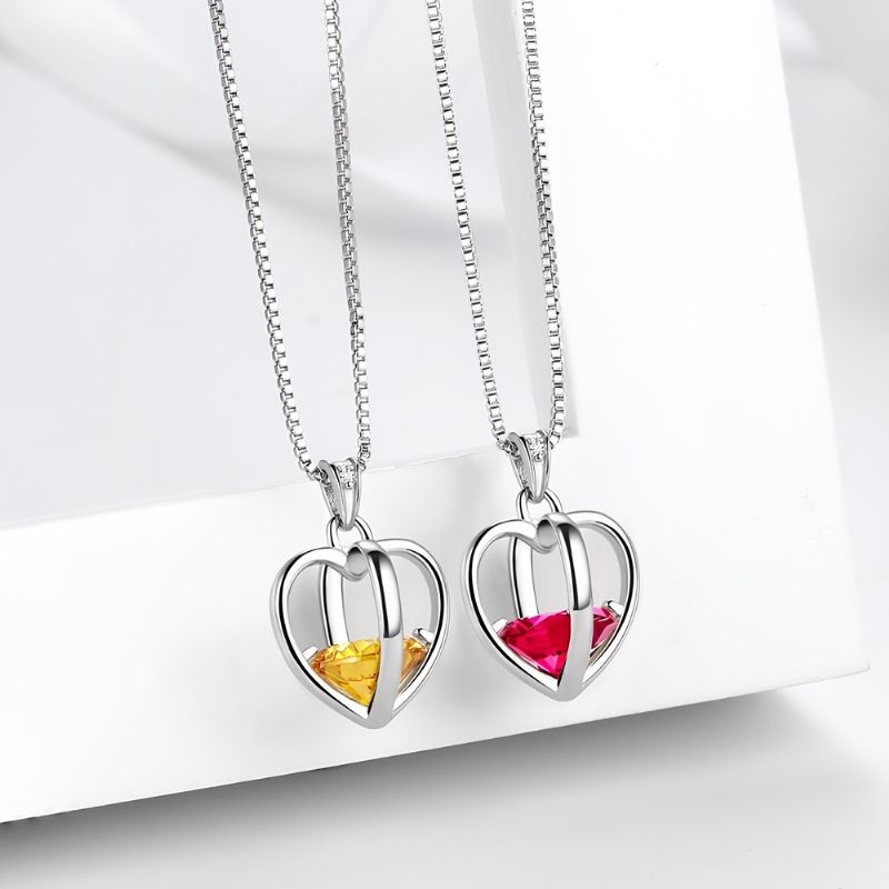 925 Sterling Sliver Love Heart Halskjede 3d Pendant Birthstone Halskjeder Smykker Gaver Til Kvinner Jenter