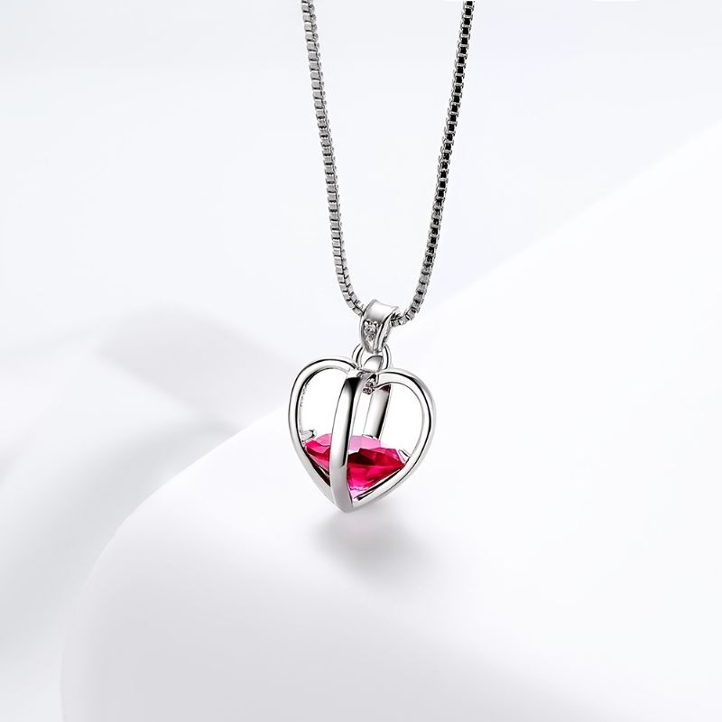 925 Sterling Sliver Love Heart Halskjede 3d Pendant Birthstone Halskjeder Smykker Gaver Til Kvinner Jenter