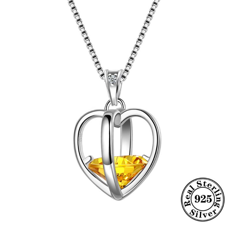 925 Sterling Sliver Love Heart Halskjede 3d Pendant Birthstone Halskjeder Smykker Gaver Til Kvinner Jenter