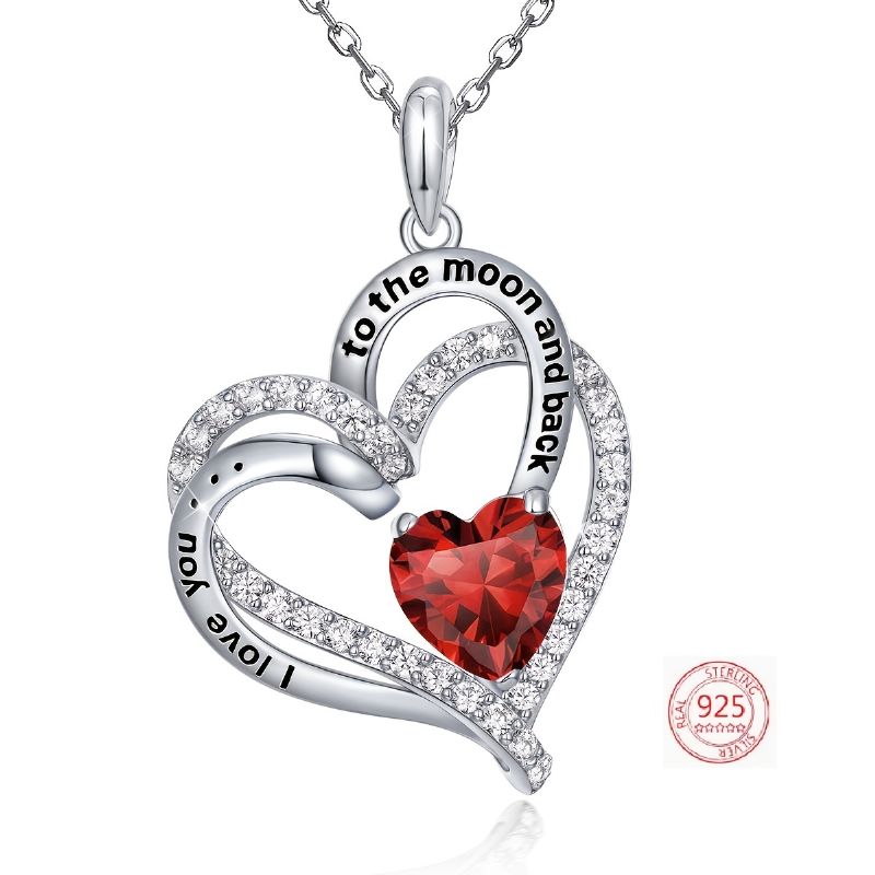 925 Sterling Sølv Birthstone Halskjeder For Kvinner Jenter Jeg Elsker Deg Til Månen Tilbake Jubileum Bursdag Valentinsdag Morsdag Gave Til Mor Kjæreste Kone