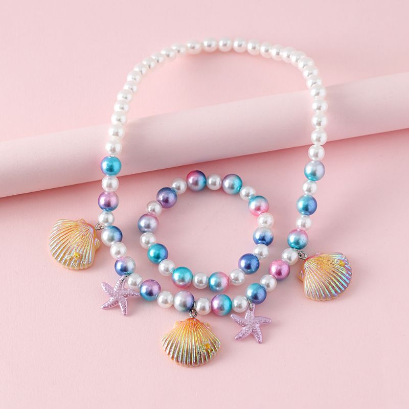 Barn Fasjonable Starfish Shell Pearl Armbånd Halskjede 2 Stk Sett