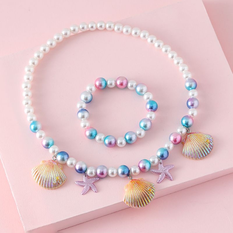 Barn Fasjonable Starfish Shell Pearl Armbånd Halskjede 2 Stk Sett