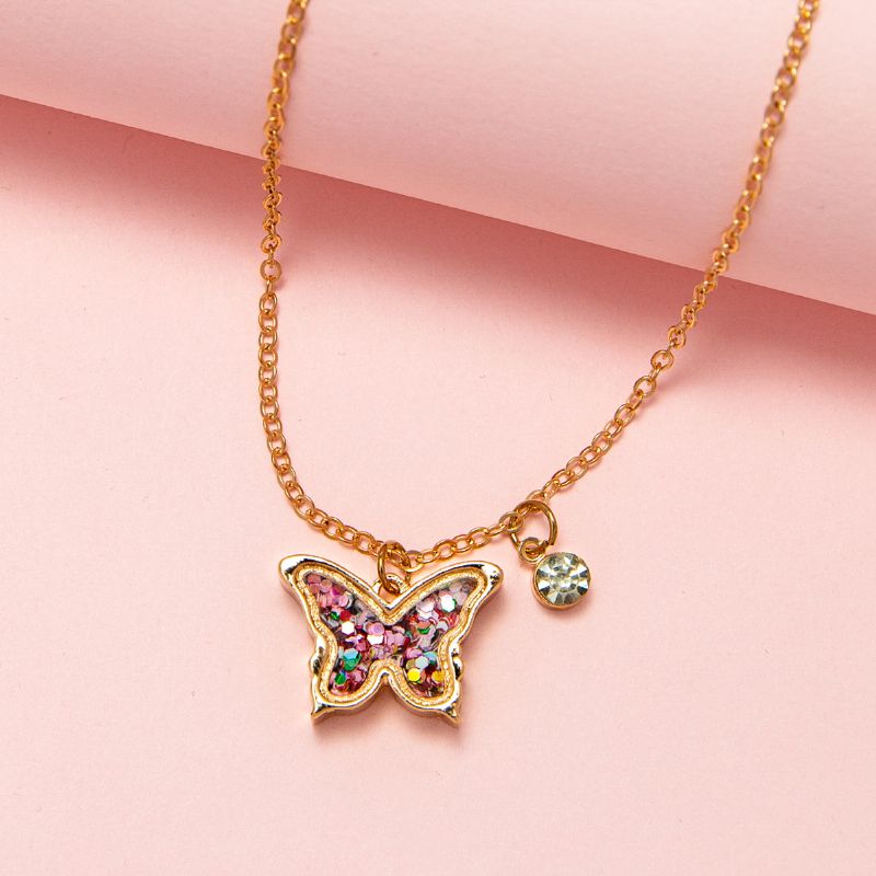 Barne Paljett Rhinestone Butterfly Halskjede