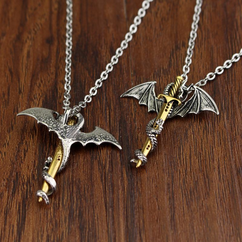 Dragon Sword Shape Medaljon Anheng Halskjede Jenter Charm Smykker Overraskelsesgaver For Menn Gutter