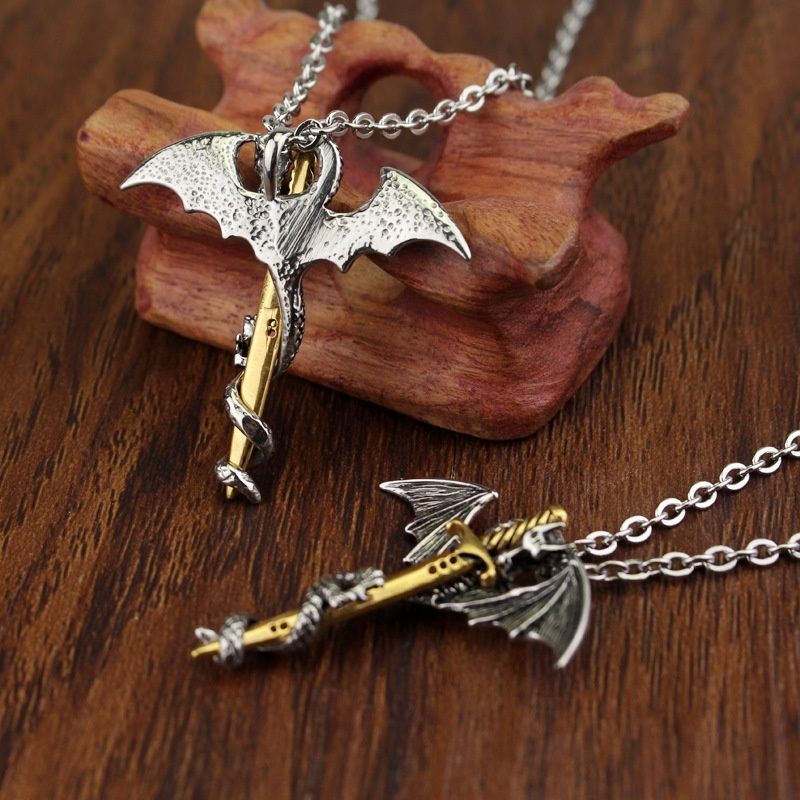 Dragon Sword Shape Medaljon Anheng Halskjede Jenter Charm Smykker Overraskelsesgaver For Menn Gutter