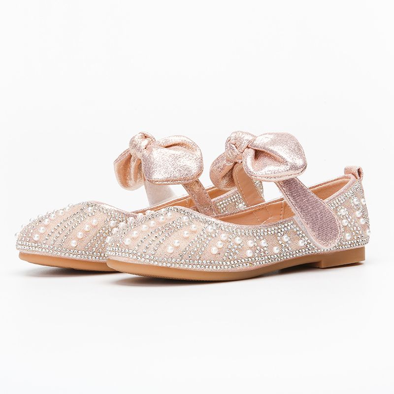 Jenter Elegant Sløyfe Mary Jane Sko Med Faux Pearl Rhinestone Flat Sole Prinsesse Sko For Bryllupsfest Performance