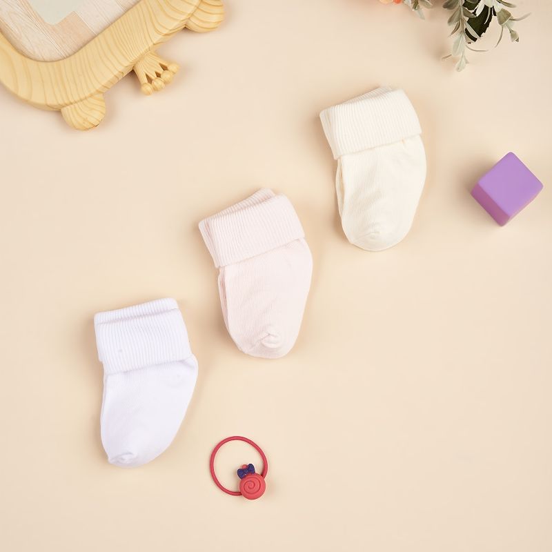 3 Par Newborn Baby Turn Cuff Sokker Ensfargede Småbarnssokker For Gutter Jenter