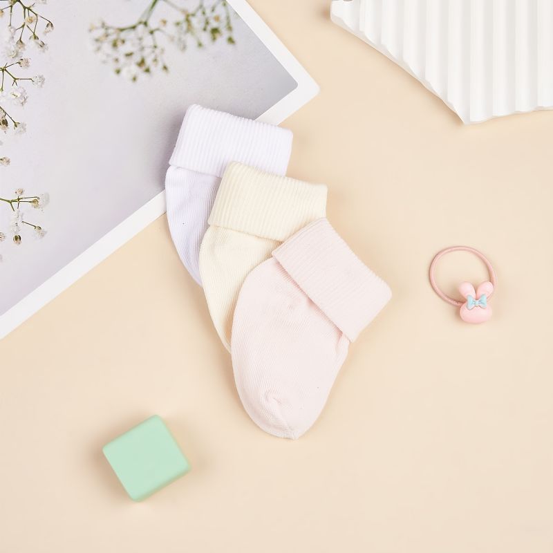 3 Par Newborn Baby Turn Cuff Sokker Ensfargede Småbarnssokker For Gutter Jenter