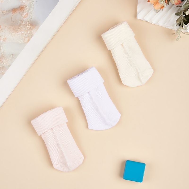 3 Par Newborn Baby Turn Cuff Sokker Ensfargede Småbarnssokker For Gutter Jenter