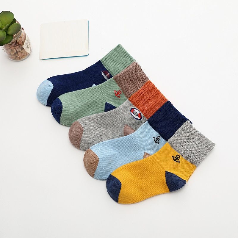 5 Par Baby Color Block Cotton Crew Sokker Gutter Jenter Barn