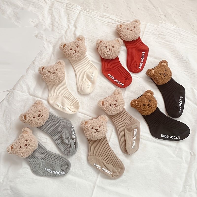 Baby Sklisikre Sokker Plysj Bear Decor Crew Varm Vinter For Gutter Jenter