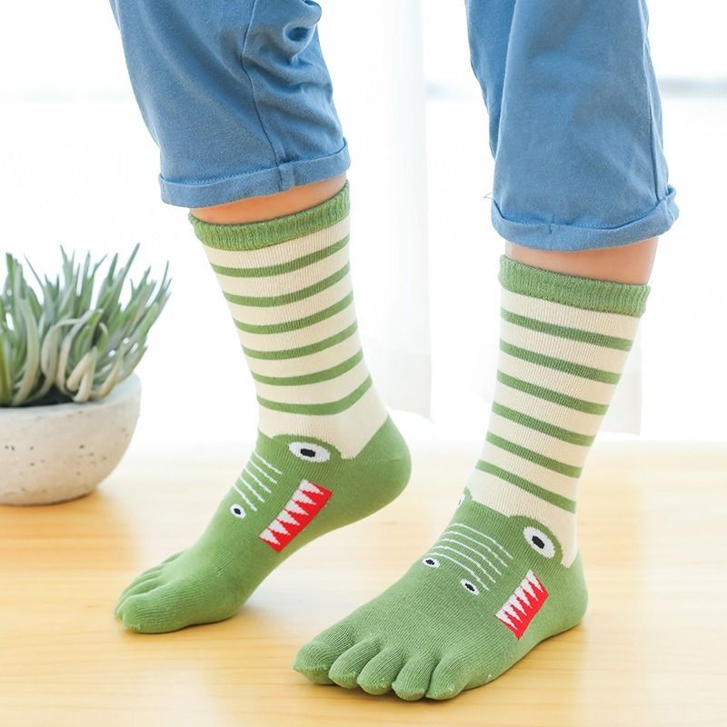 Kids Toe Socks Cartoon Five Finger Bomullssokker