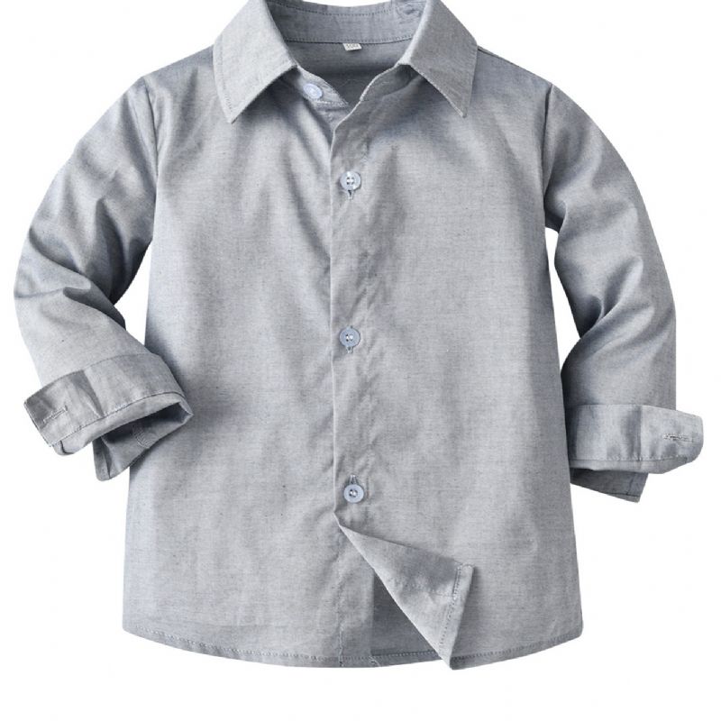 Baby Gutter Ensfargede Skjorter Button Down Langermet Lapel Bluse Topper Barneklær