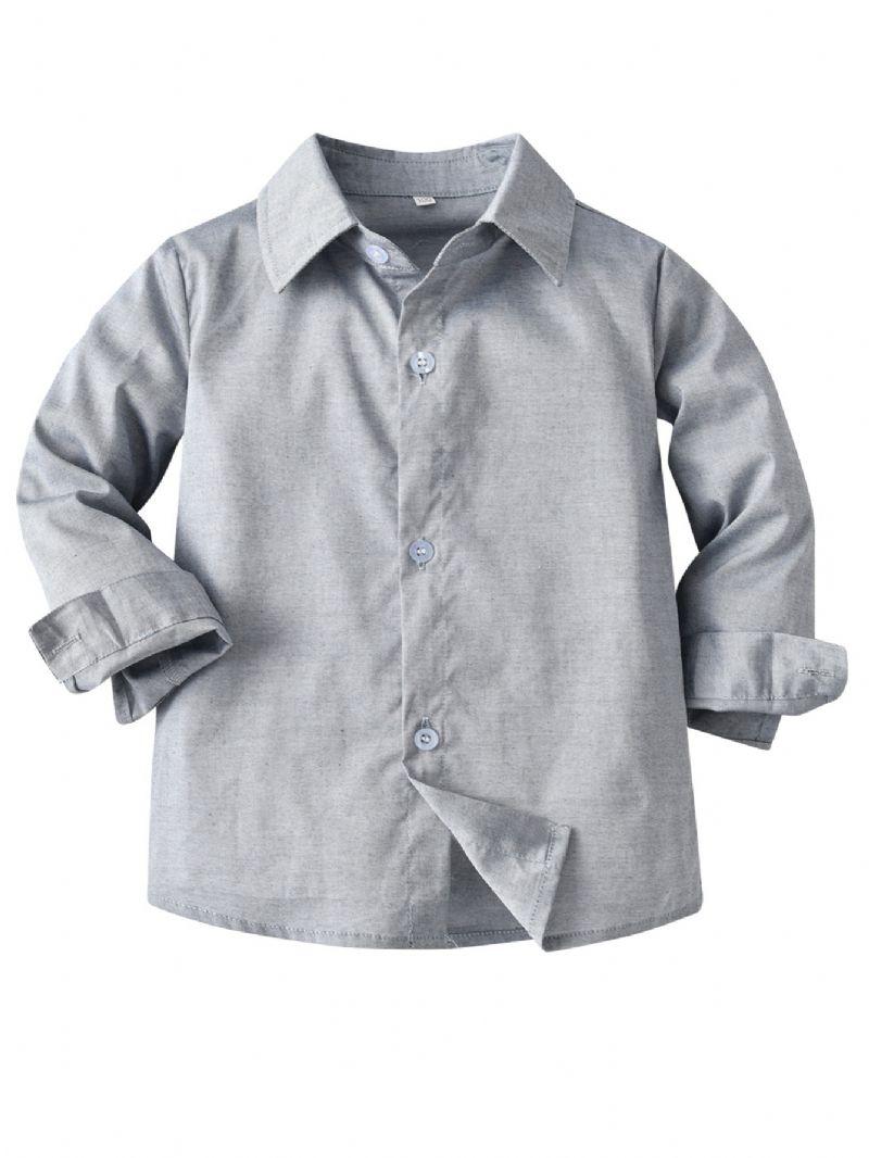 Baby Gutter Ensfargede Skjorter Button Down Langermet Lapel Bluse Topper Barneklær