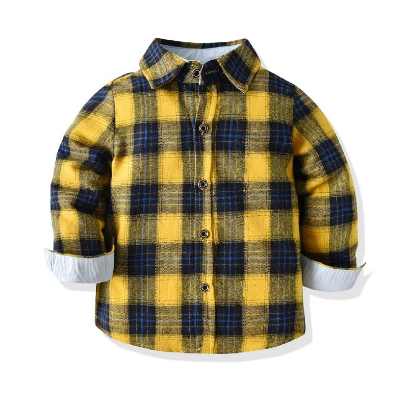 Baby Gutter Rutete Skjorter Button Down Langermet Bluse Topper Barneklær