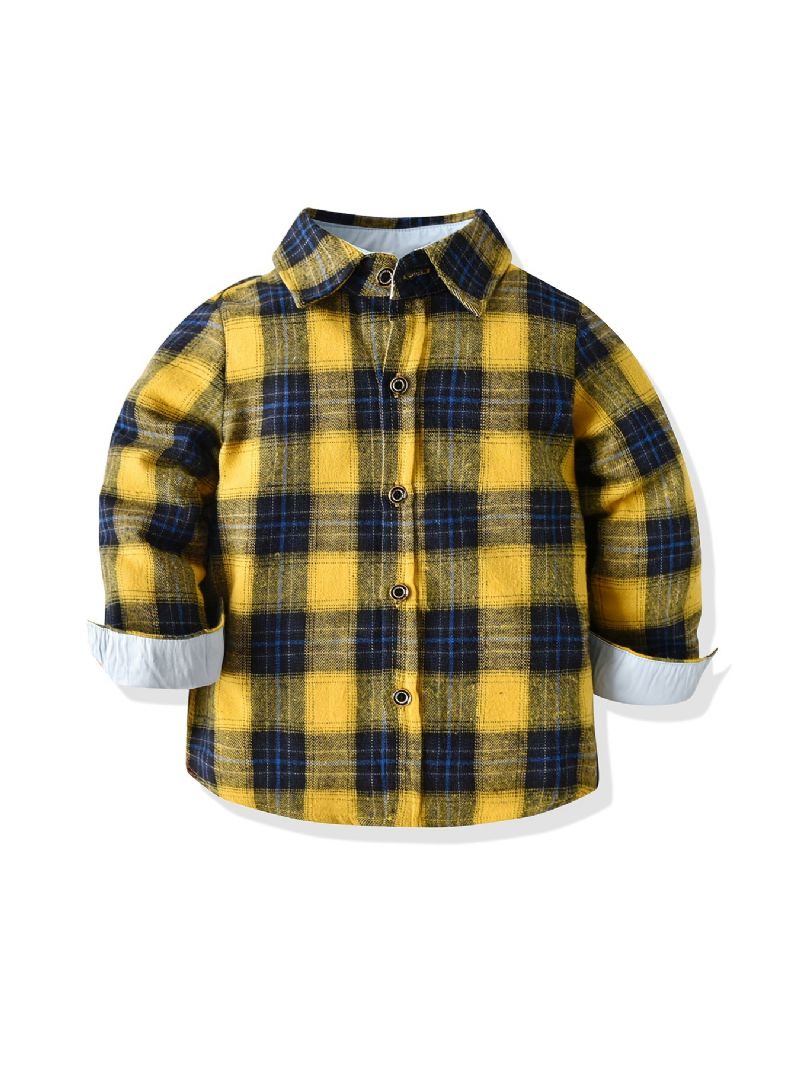 Baby Gutter Rutete Skjorter Button Down Langermet Bluse Topper Barneklær